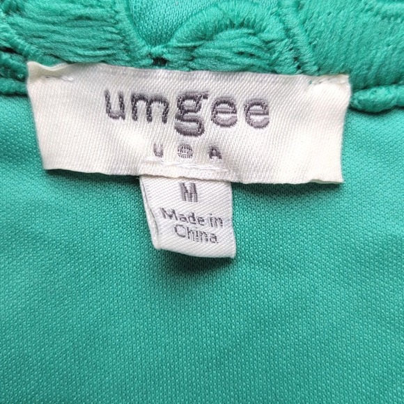 Umgee Green Floral Eyelet Lace Button Front Collared Shift Dress Boho Chic M - Picture 4 of 9